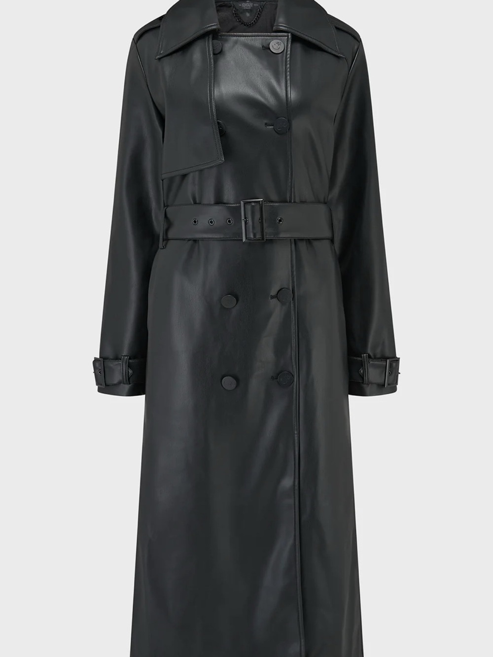 Killstar Black Faux-Leather Double-Breasted Trench Coat